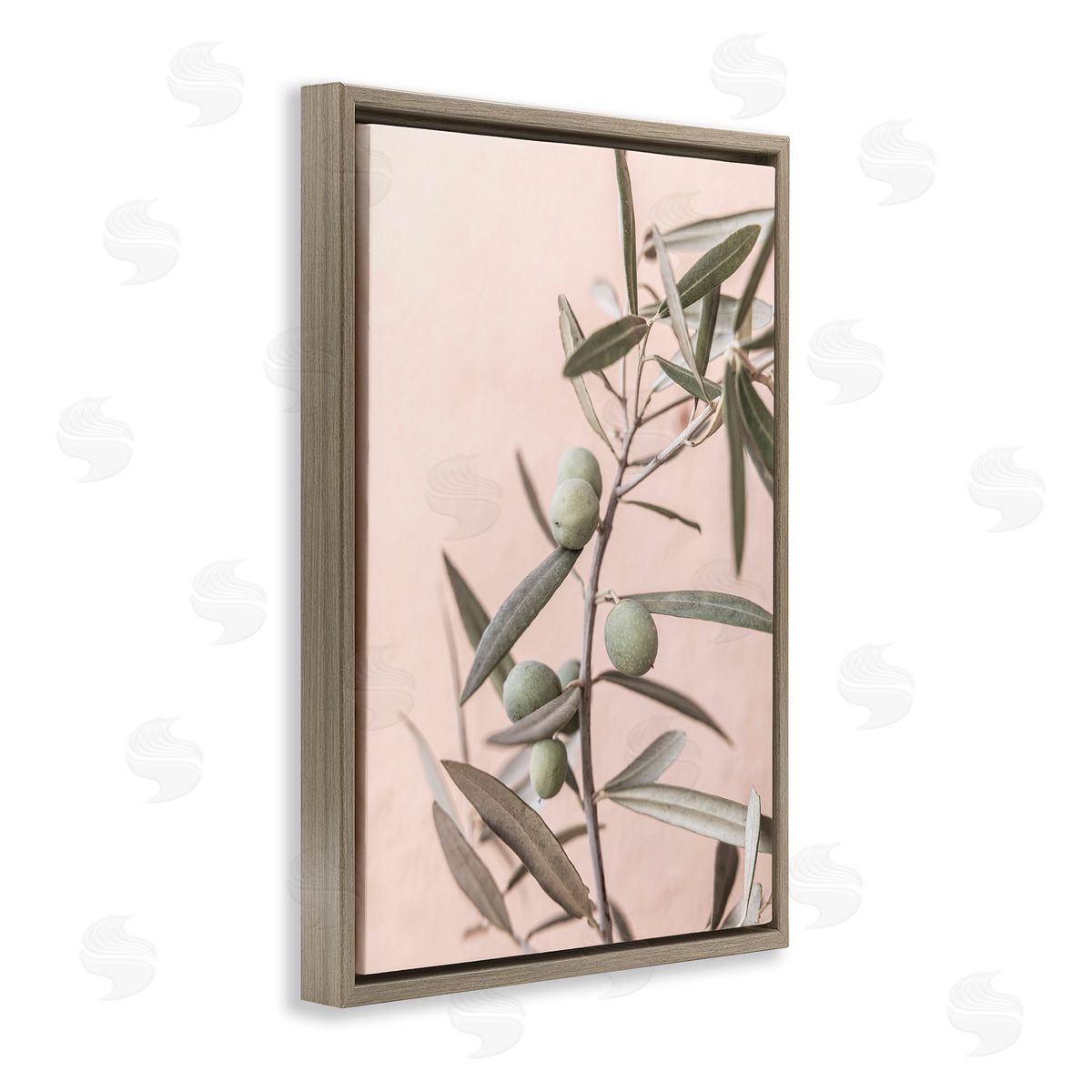 Sisi and Seb Spanish Olive Branch Brown Floating Frame Canvas Wall Art Print