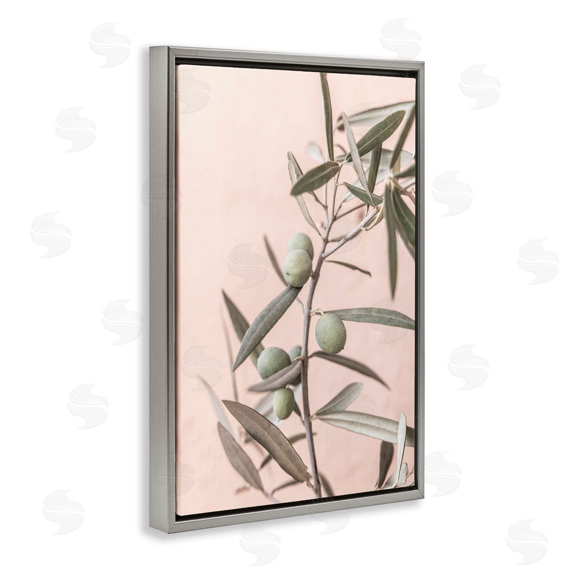 Sisi and Seb Spanish Olive Branch Gray Floating Frame Canvas Wall Art Print