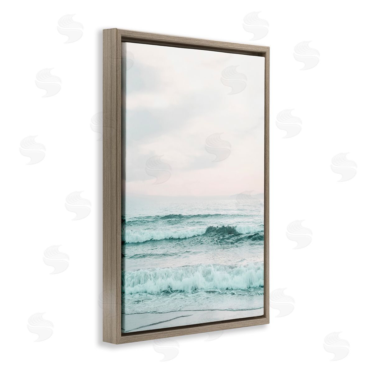 Sisi and Seb Teal Sea Tide Brown Floating Frame Canvas Wall Art Print