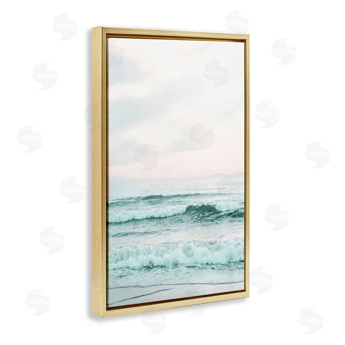 Sisi and Seb Teal Sea Tide Gold Floating Frame Canvas Wall Art Print