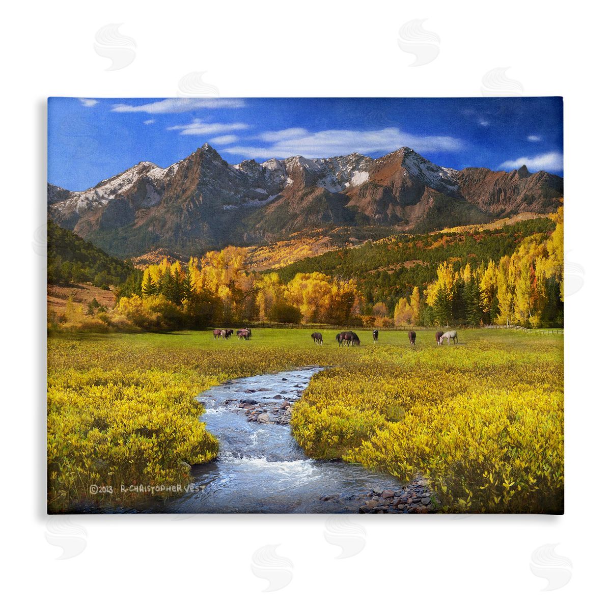 Chris Vest Horse Ranch Autumn View Canvas Wall Art Print