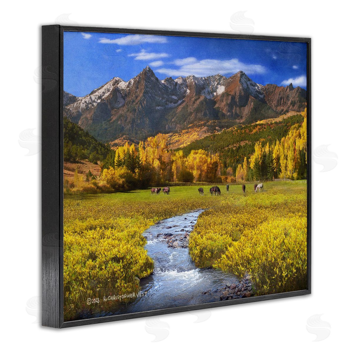 Chris Vest Horse Ranch Autumn View Black Framed Giclee Wall Art Print