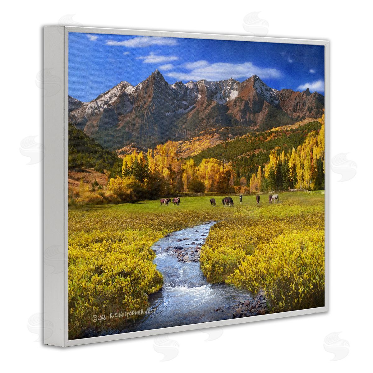 Chris Vest Horse Ranch Autumn View White Framed Giclee Wall Art Print