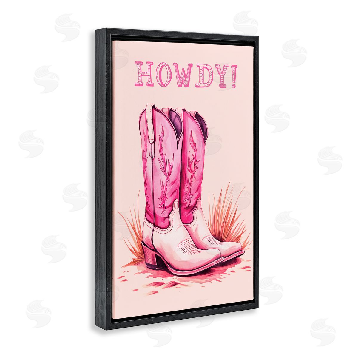 Pink Cowgirl Boots Howdy Black Floating Frame Canvas Wall Art, Home Decor by Andrea Haase
