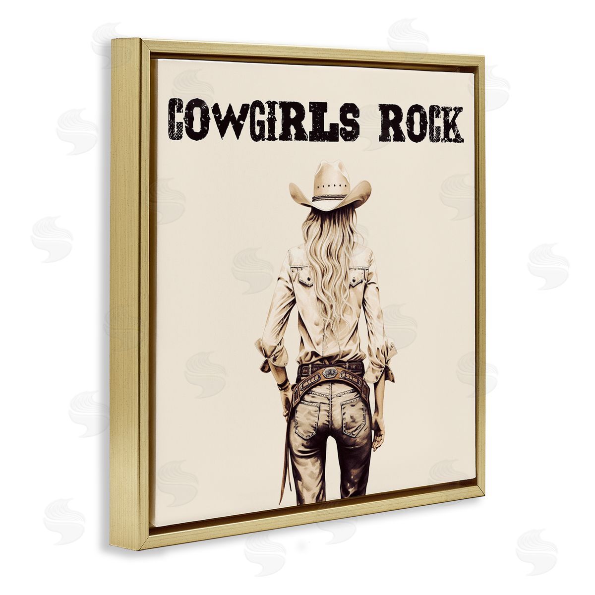 Karen Smith Cowgirls Rock Phrase Gold Floating Frame Canvas Wall Art Print