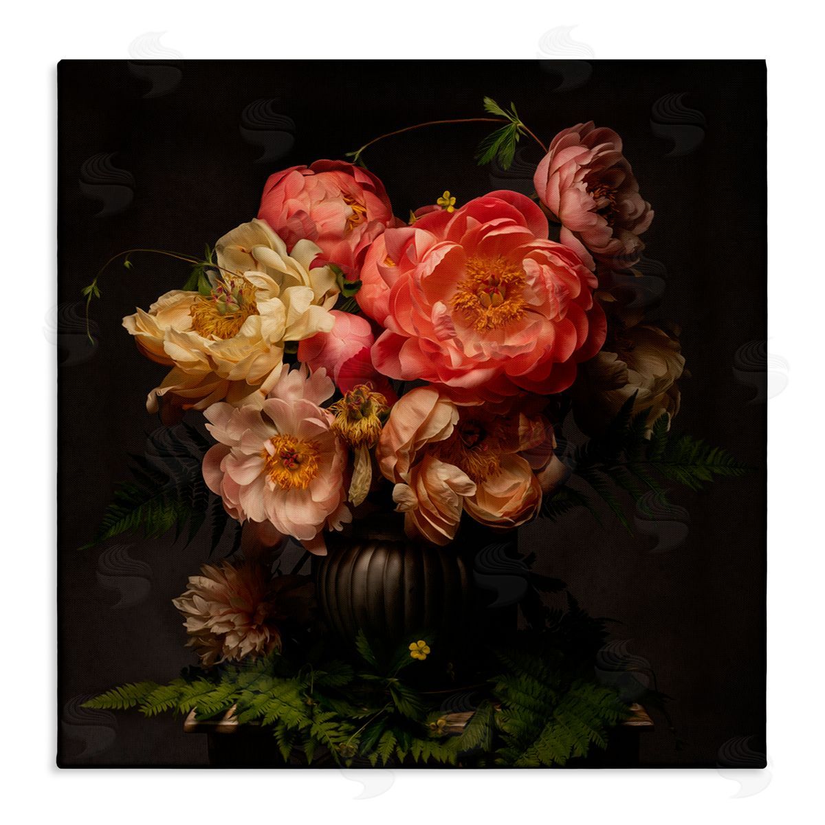 Leah McLean Peonies & Ferns Bouquet Canvas Wall Art Print