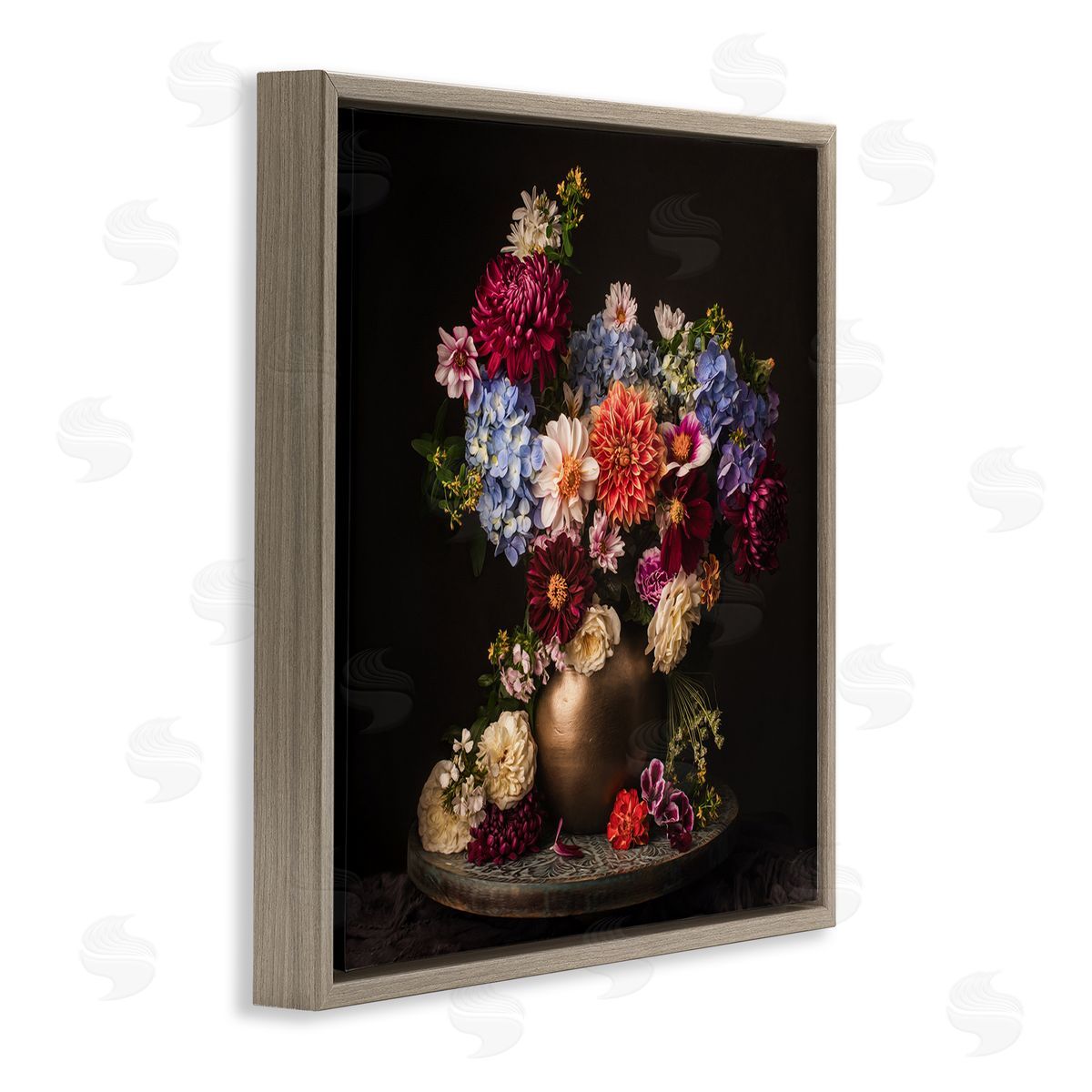 Leah McLean Assorted Flowers Arrangement Brown Floating Frame Canvas Wall Art Print