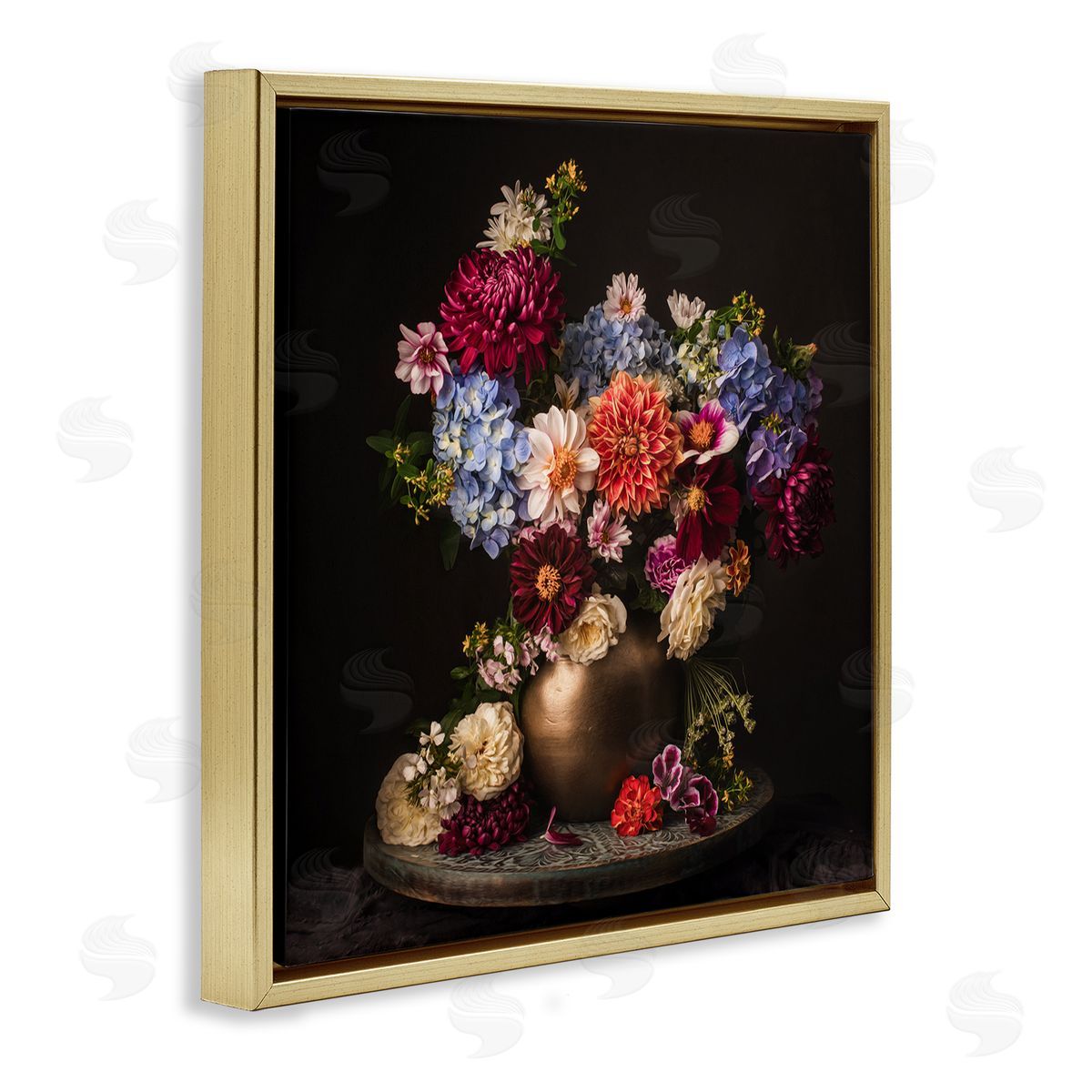 Leah McLean Assorted Flowers Arrangement Gold Floating Frame Canvas Wall Art Print