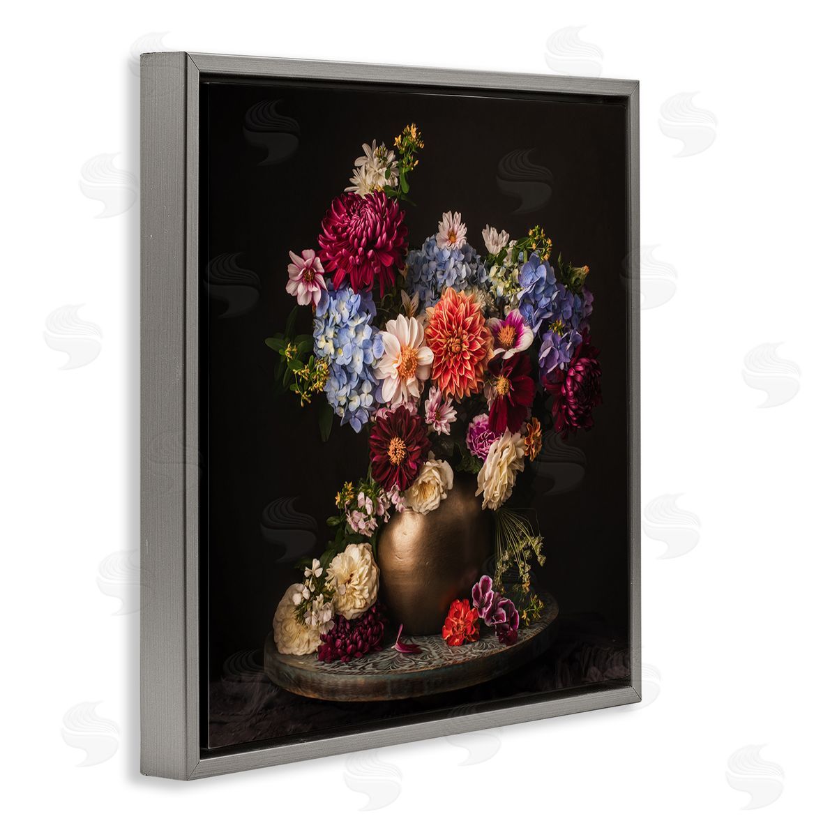 Leah McLean Assorted Flowers Arrangement Gray Floating Frame Canvas Wall Art Print