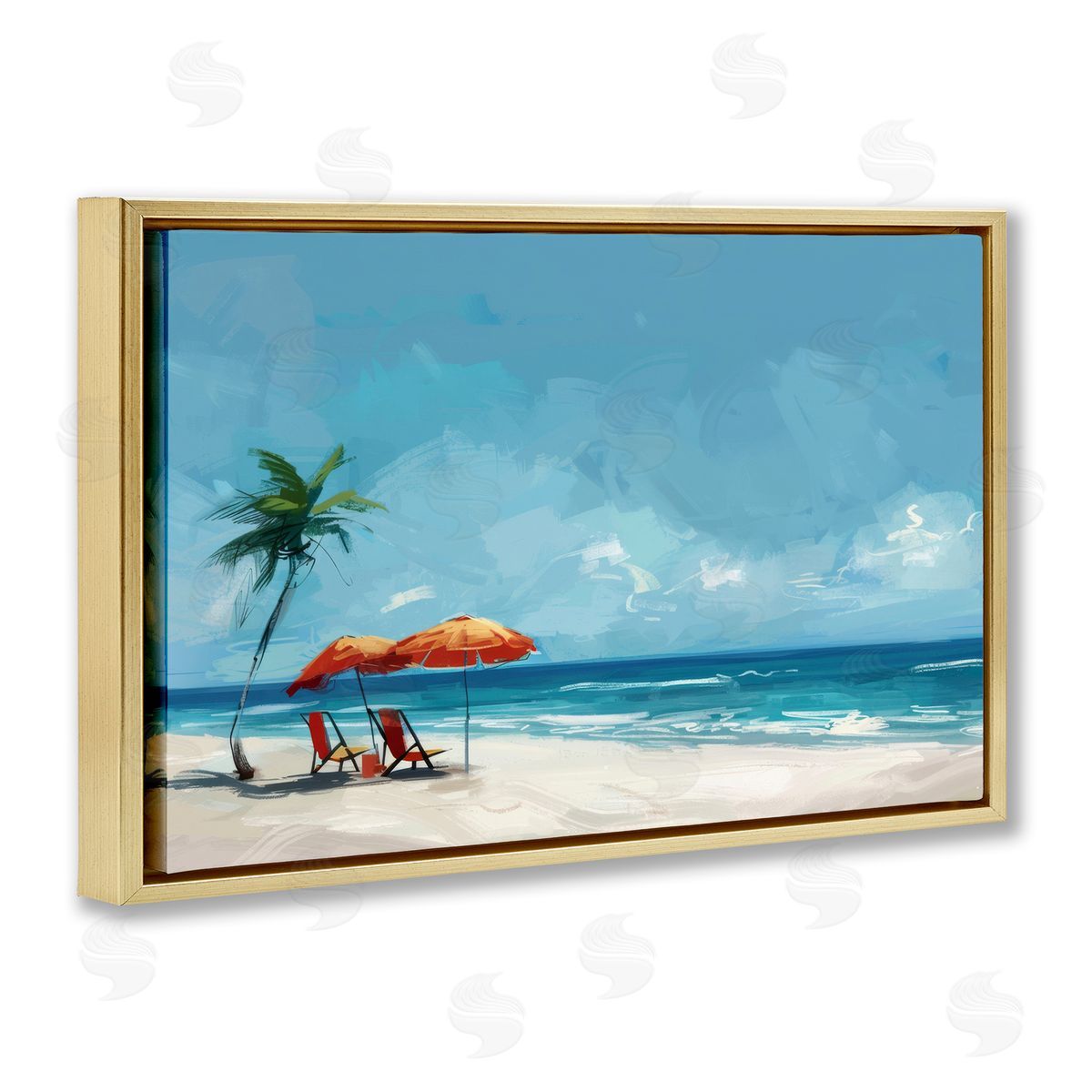 Irena Orlov Beach Chair Symphony Gold Floating Frame Canvas Wall Art Print