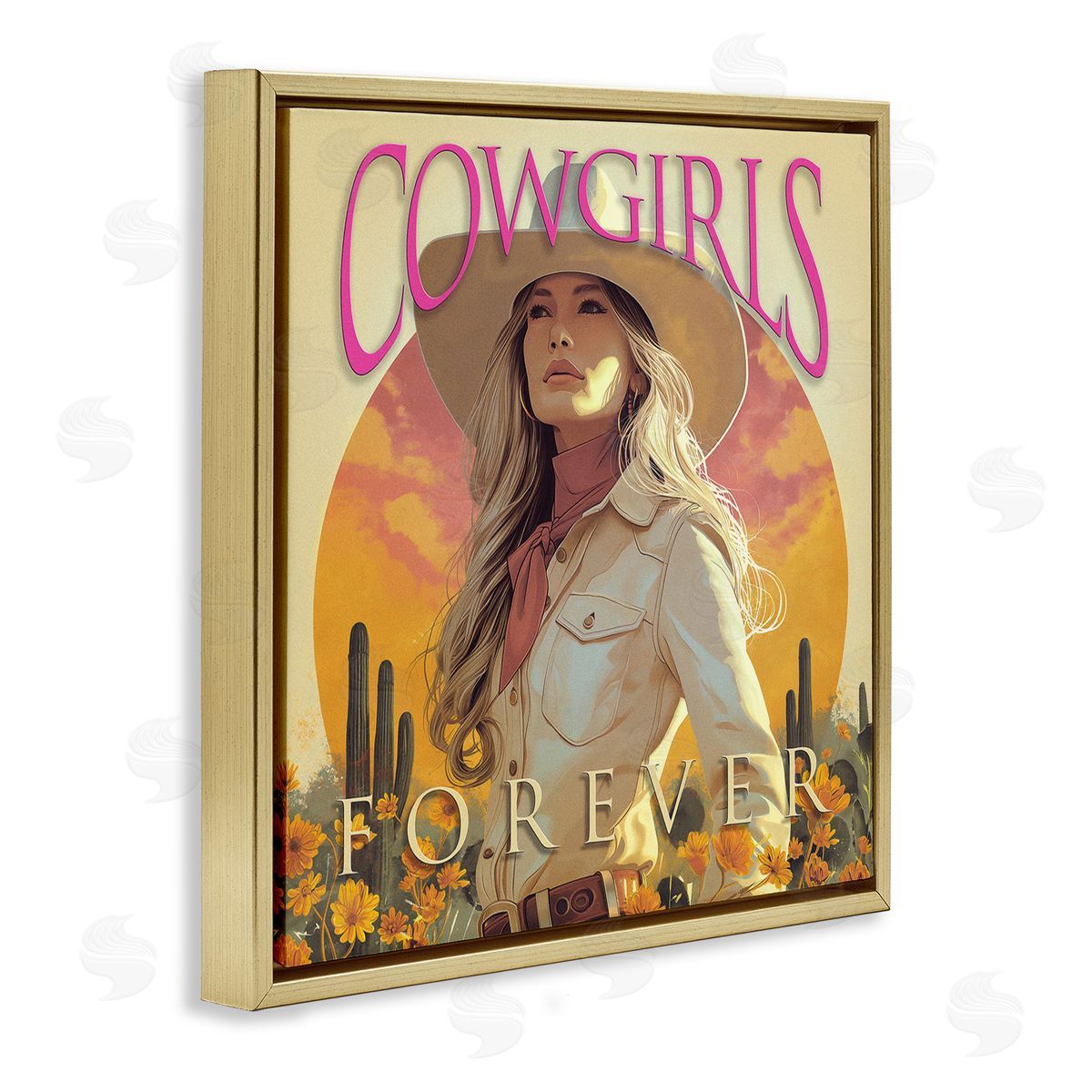 Steve Hunziker Cowgirls Forever Portrait Gold Floating Frame Canvas Wall Art Print