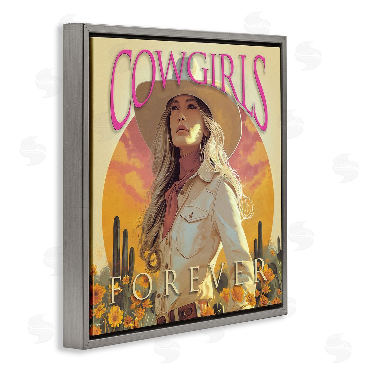 Steve Hunziker Cowgirls Forever Portrait Gray Floating Frame Canvas Wall Art Print