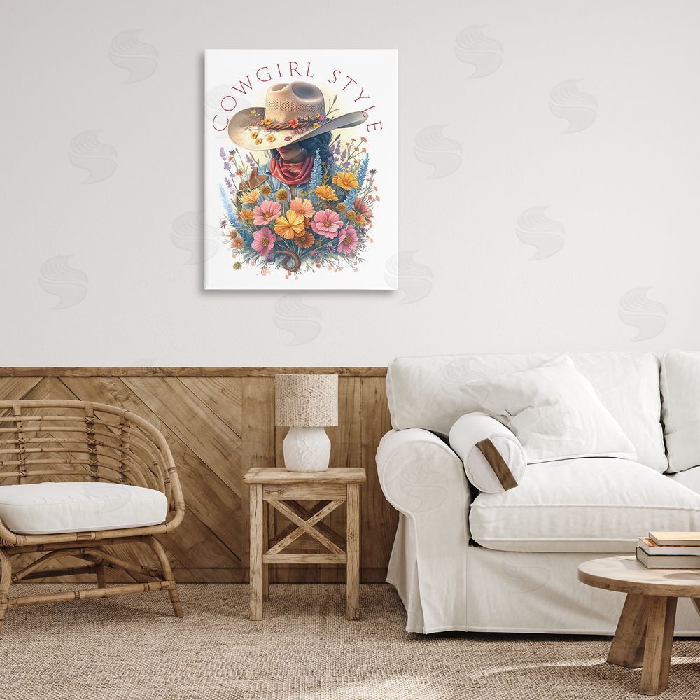Steve Hunziker Cowgirl Style with Florals Canvas Wall Art Print in Room