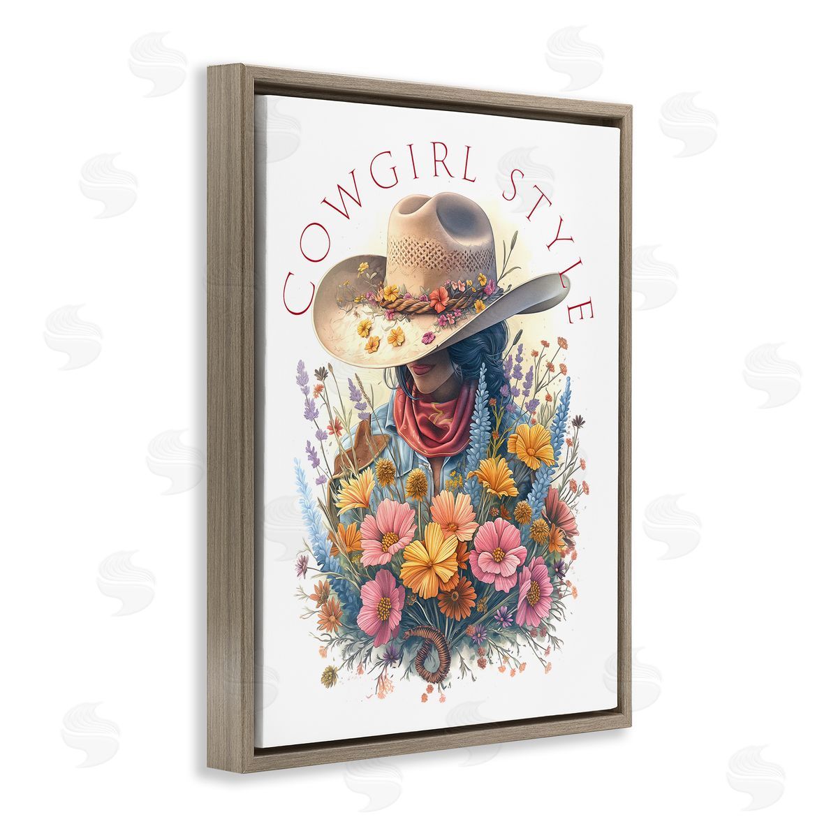 Steve Hunziker Cowgirl Style with Florals Brown Floating Frame Canvas Wall Art Print