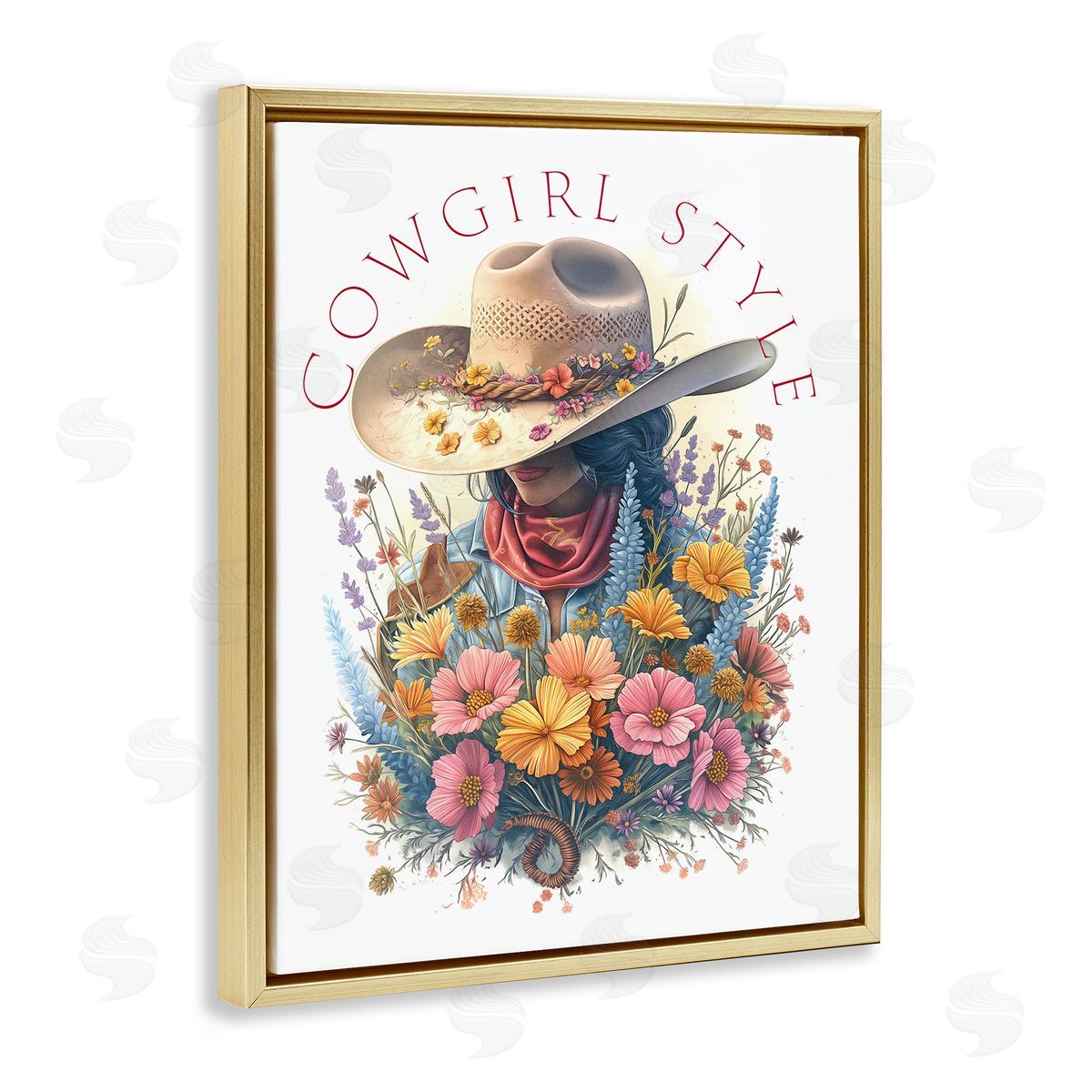 Steve Hunziker Cowgirl Style with Florals Gold Floating Frame Canvas Wall Art Print