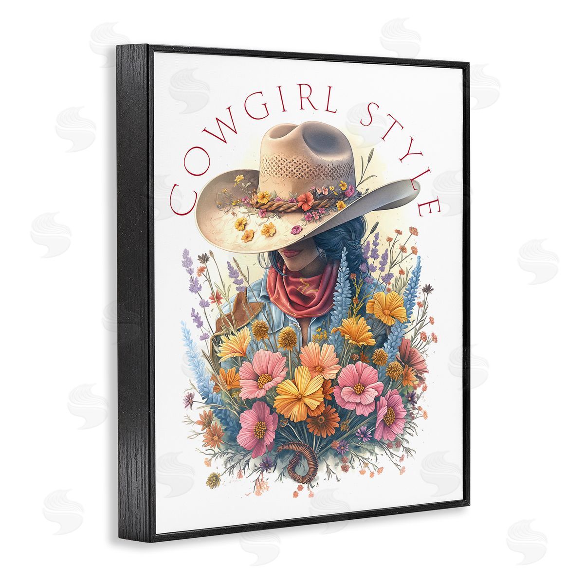 Steve Hunziker Cowgirl Style with Florals Black Framed Giclee Wall Art Print