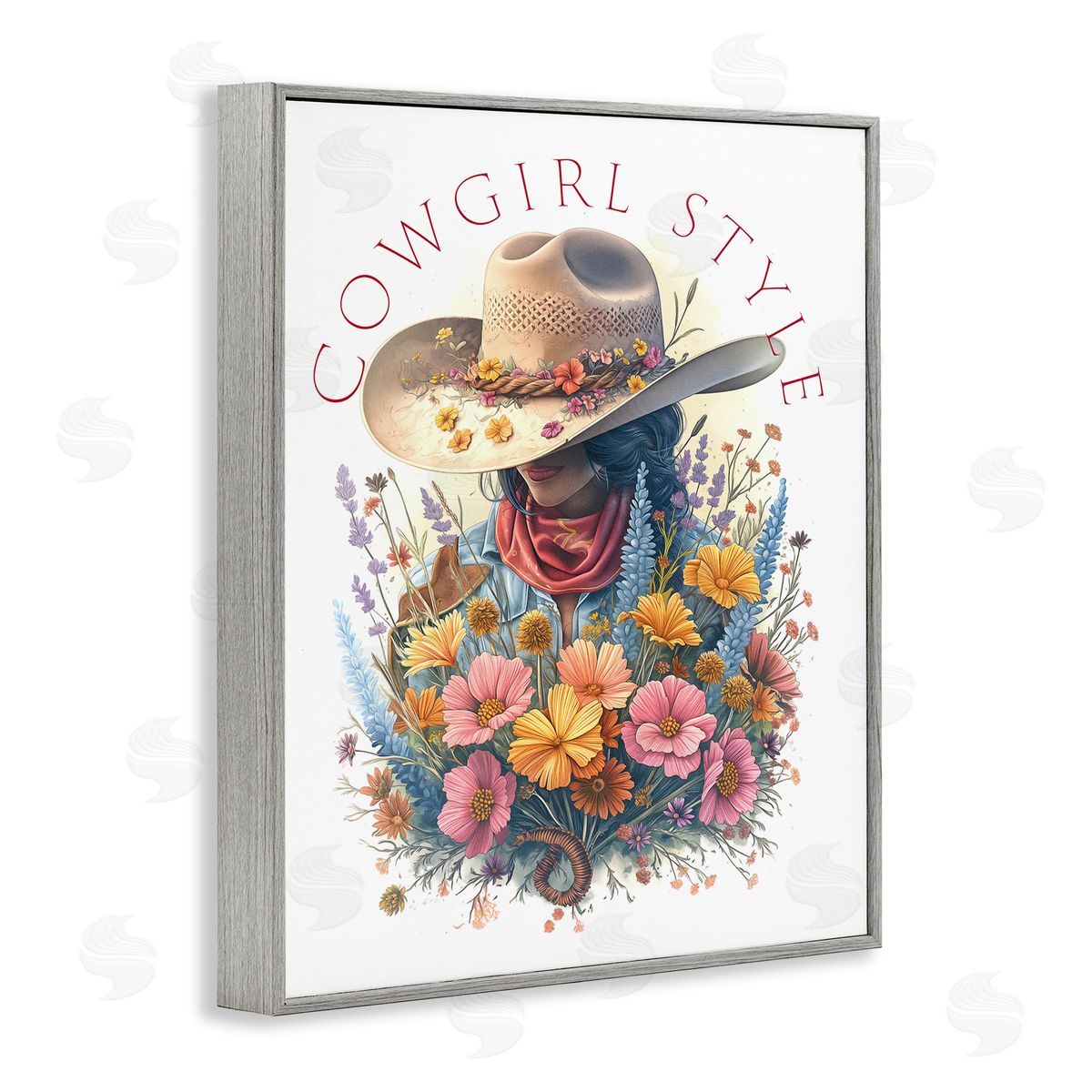 Steve Hunziker Cowgirl Style with Florals Gray Framed Giclee Wall Art Print