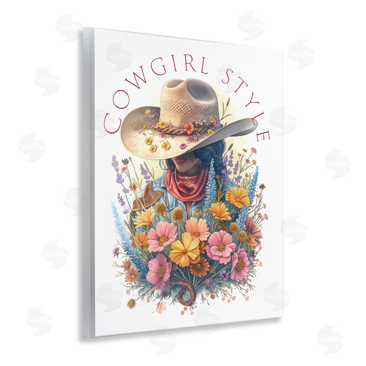 Steve Hunziker Cowgirl Style with Florals Wooden Wall Plaque Art Print