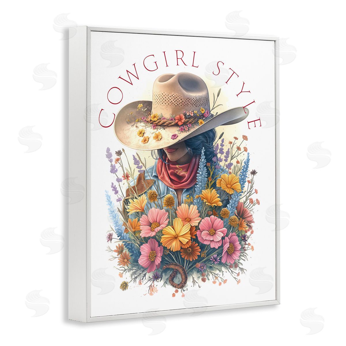 Steve Hunziker Cowgirl Style with Florals White Framed Giclee Wall Art Print