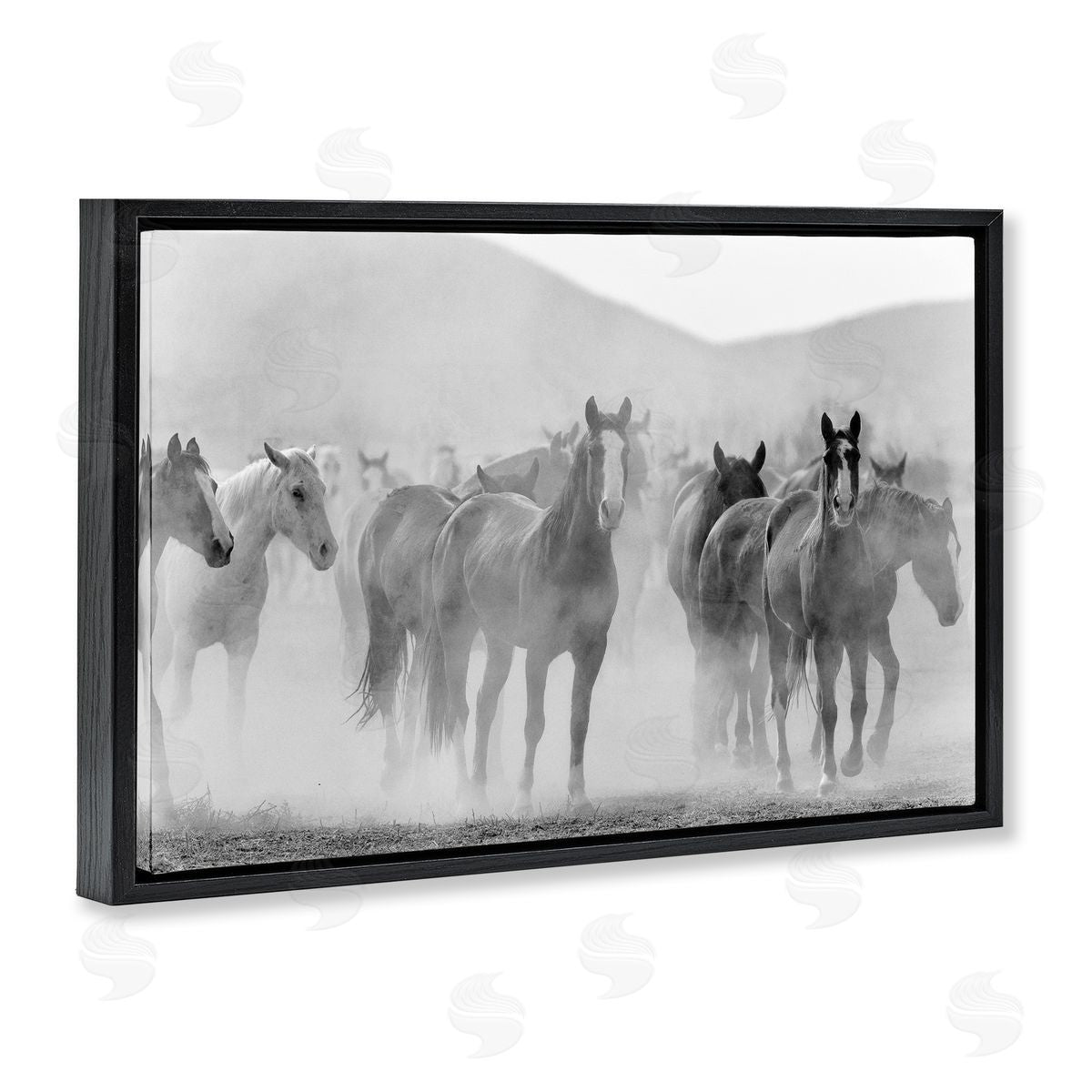 Kim Allen Running Horse Herd Black Floating Frame Canvas Wall Art Print