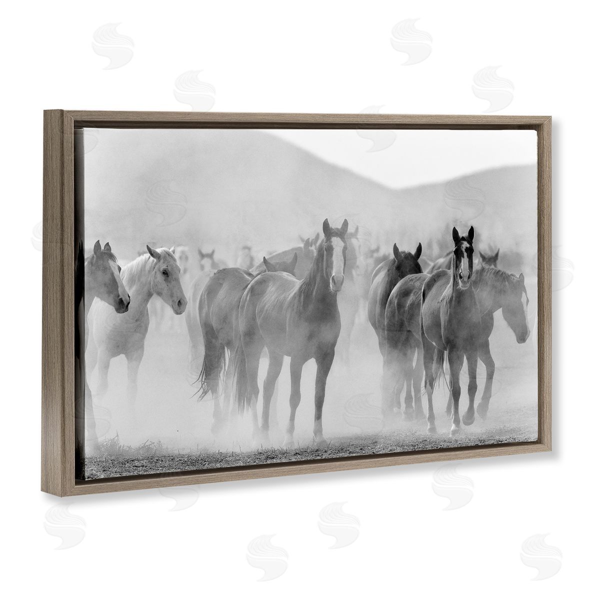 Kim Allen Running Horse Herd Brown Floating Frame Canvas Wall Art Print