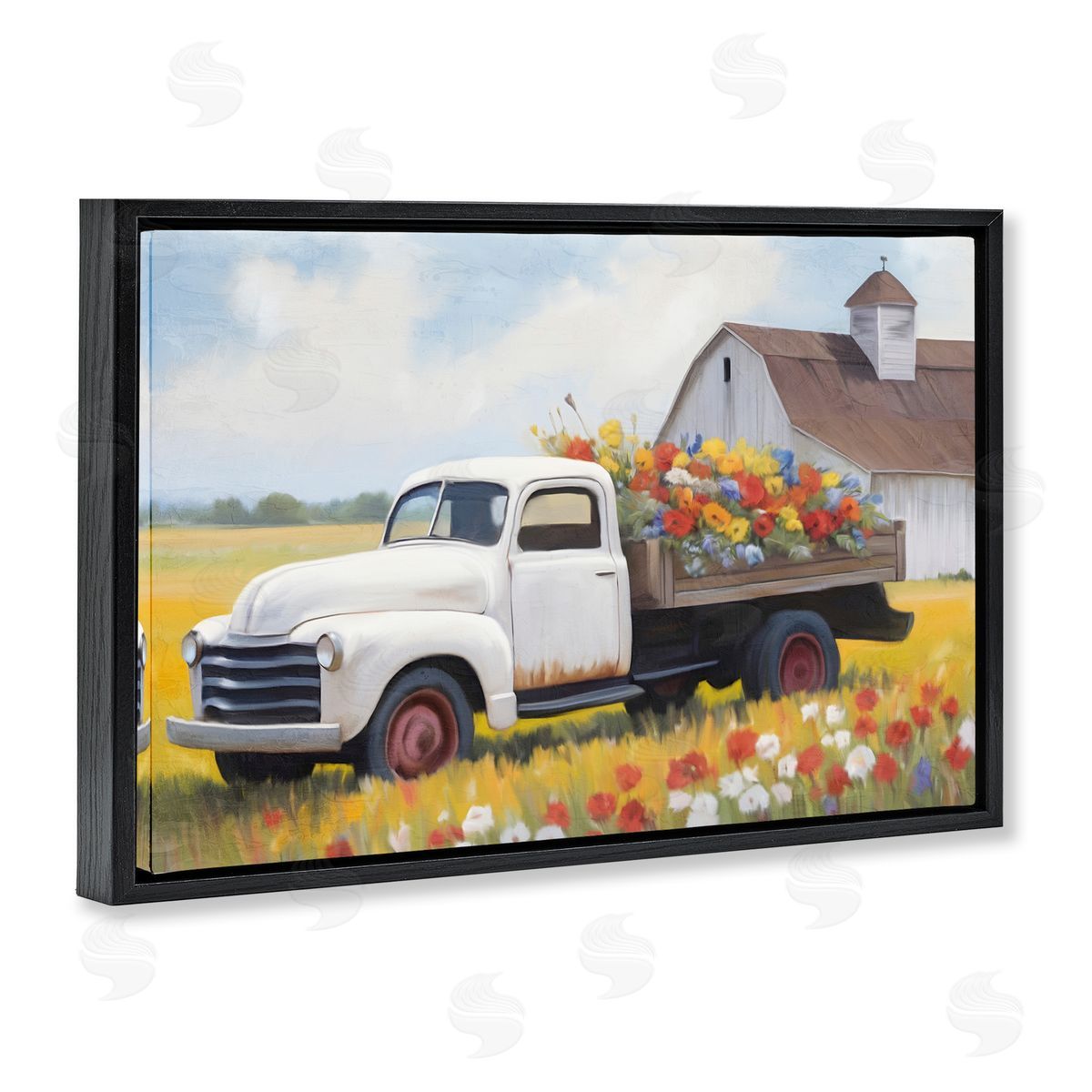 Kim Allen Floral Truck Delivery Black Floating Frame Canvas Wall Art Print