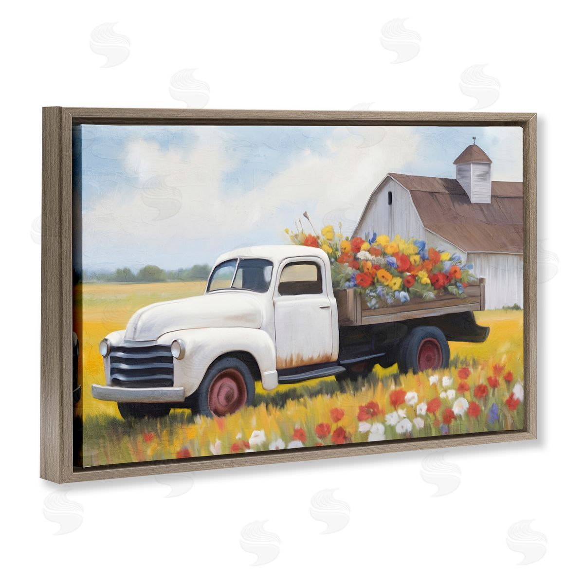 Kim Allen Floral Truck Delivery Brown Floating Frame Canvas Wall Art Print