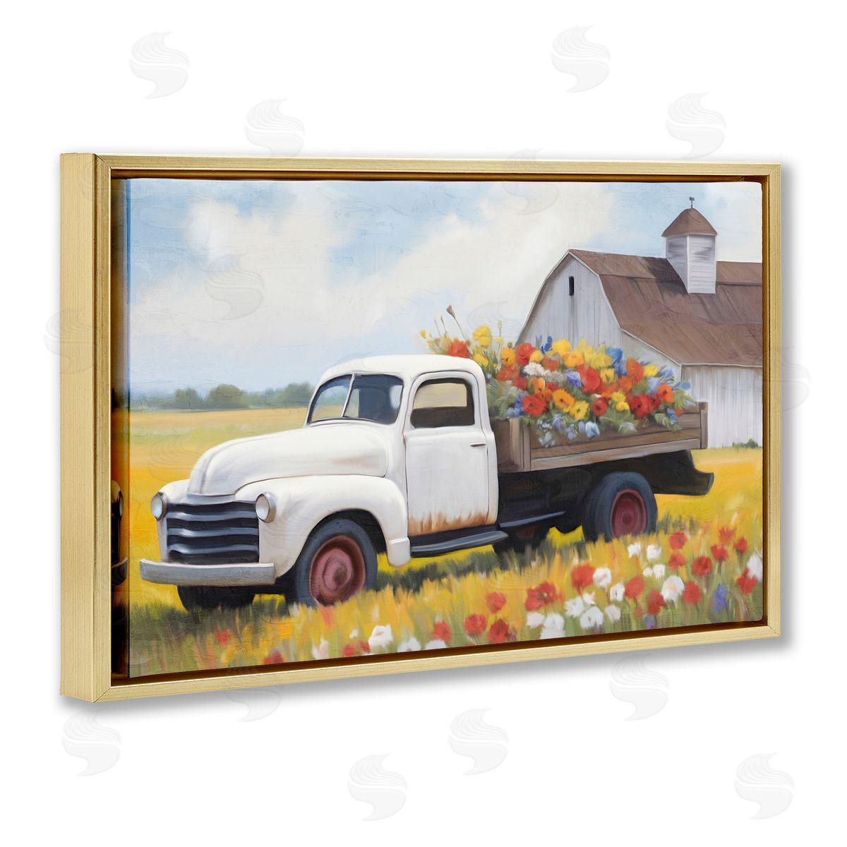 Kim Allen Floral Truck Delivery Gold Floating Frame Canvas Wall Art Print