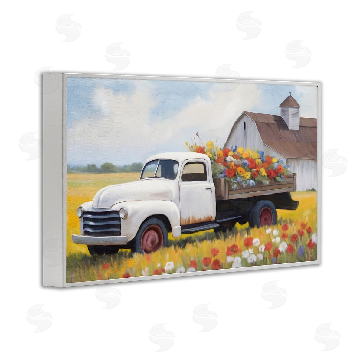 Kim Allen Floral Truck Delivery White Framed Giclee Wall Art Print