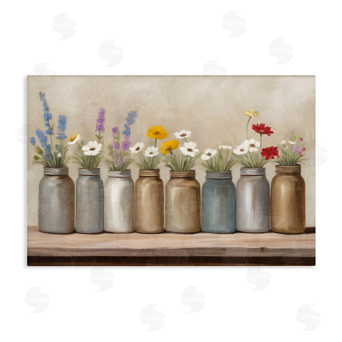 Kim Allen Jars with Wildflowers Canvas Wall Art Print
