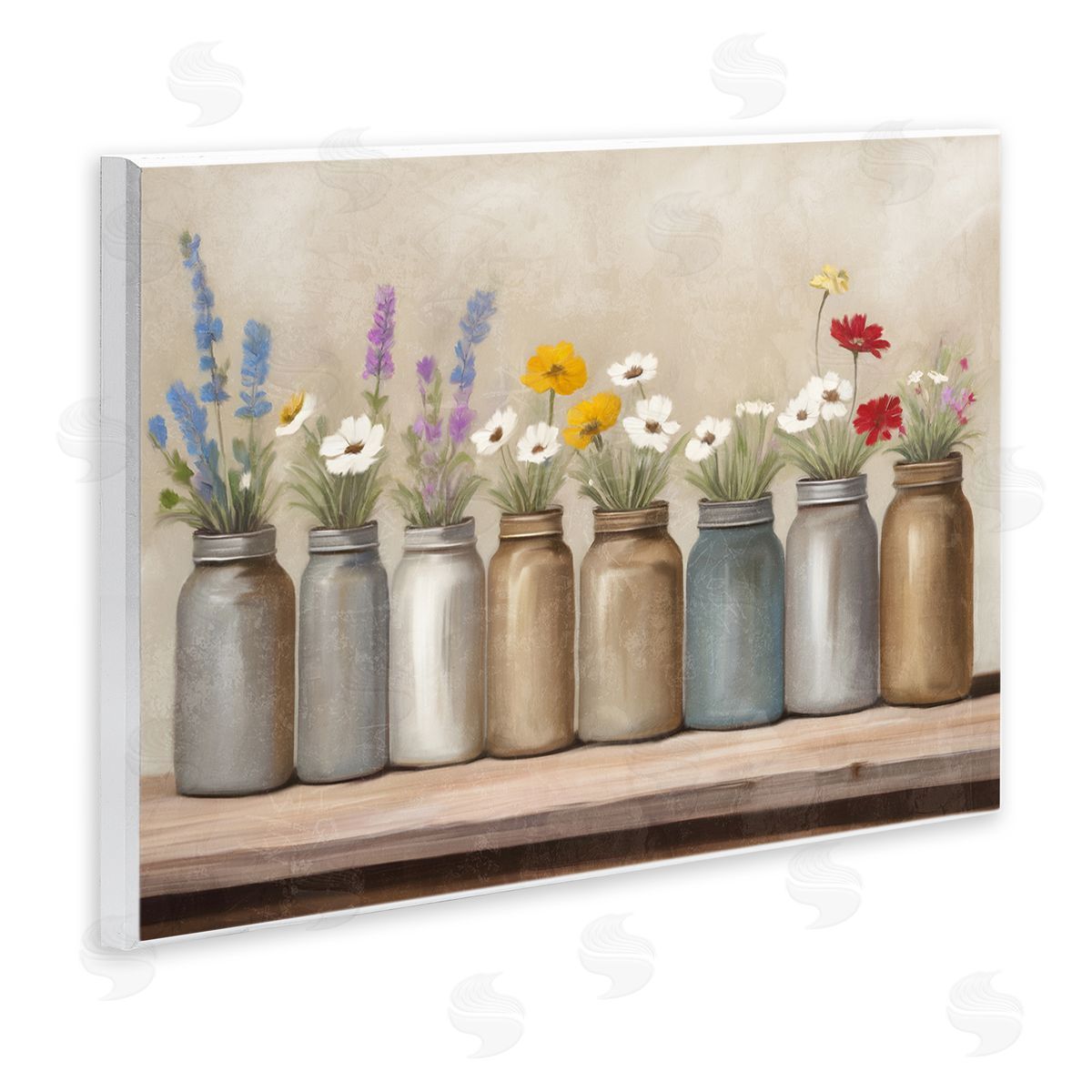Kim Allen Jars with Wildflowers Wooden Wall Plaque Art Print