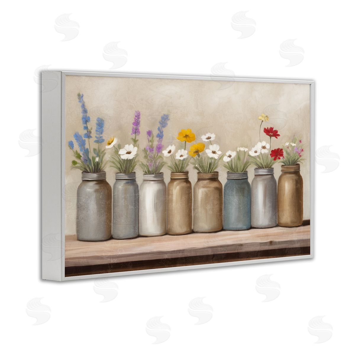 Kim Allen Jars with Wildflowers White Framed Giclee Wall Art Print