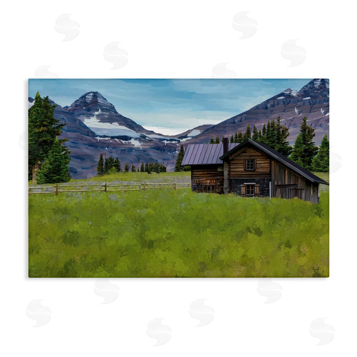 Cabin on Ranch Landscape Canvas Wall Art, Home Decor by Renel Peters