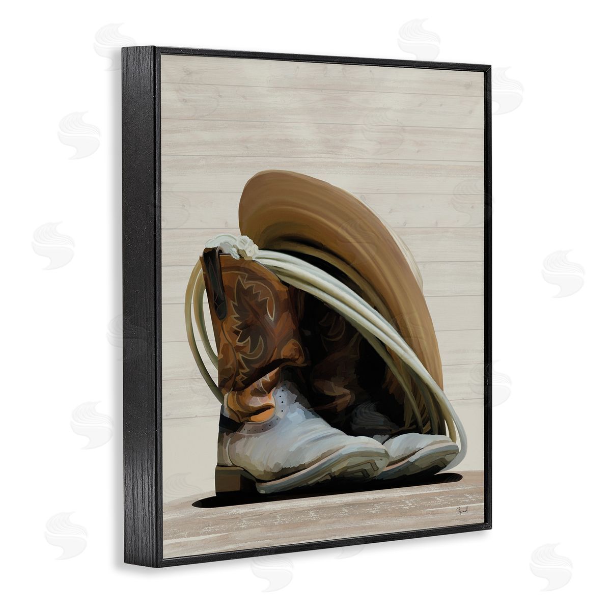 Renel Peters Cowboy Gear on Beige Black Framed Giclee Wall Art Print
