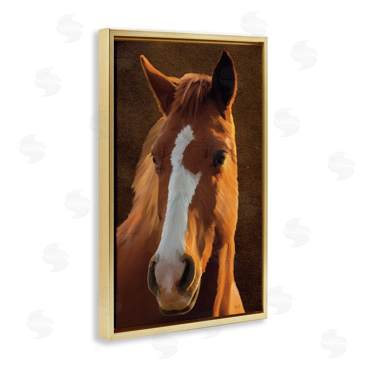 Renel Peters Bella Brown Horse Face Gold Floating Frame Canvas Wall Art Print