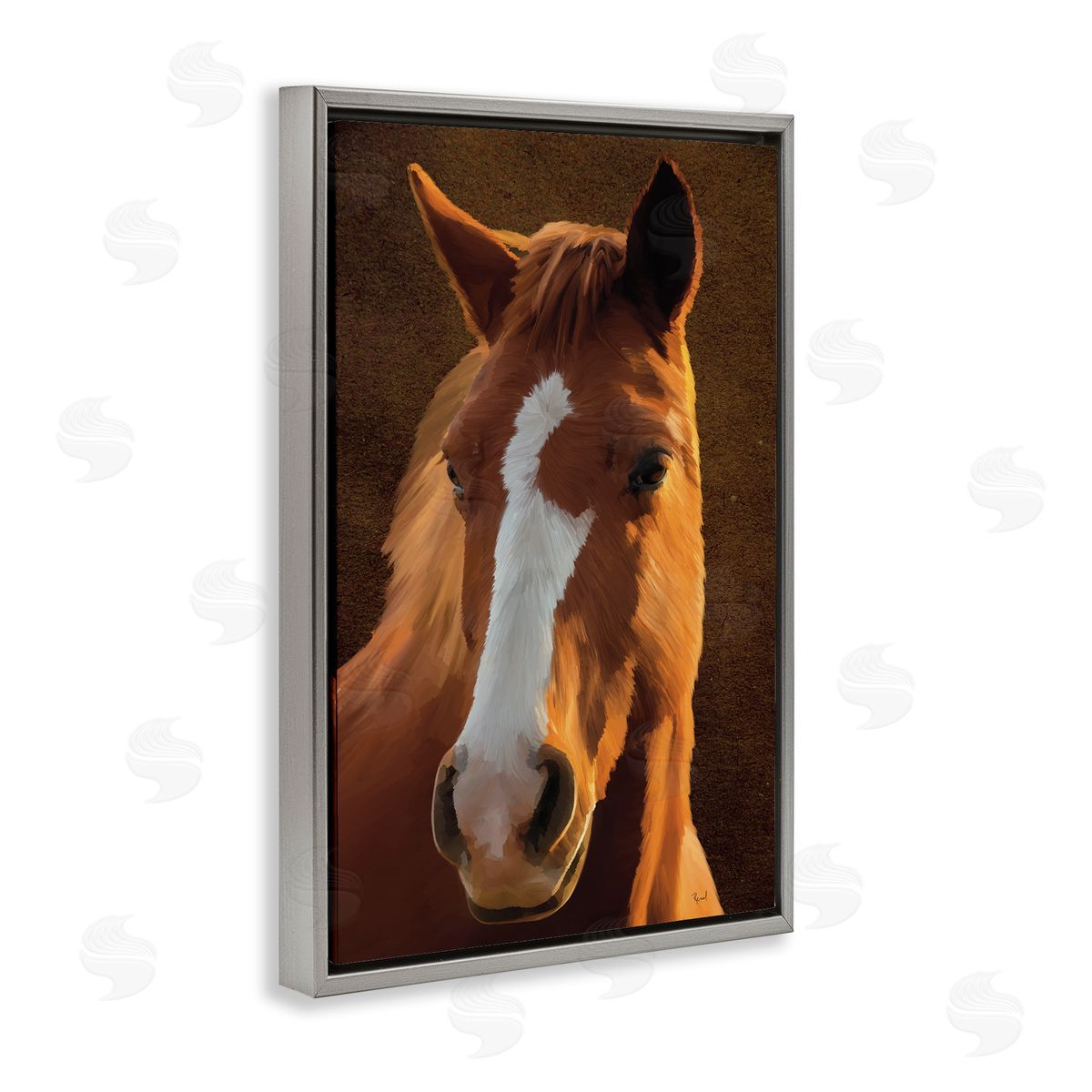 Renel Peters Bella Brown Horse Face Gray Floating Frame Canvas Wall Art Print