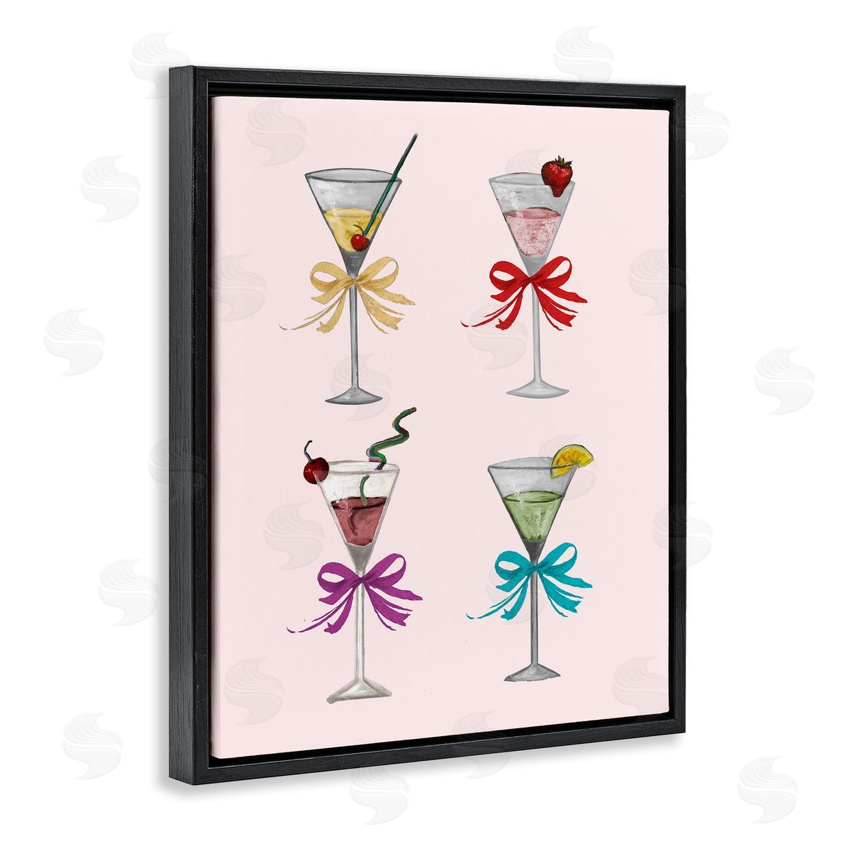 Patricia Pinto Cute Ribbon Cocktails Black Floating Frame Canvas Wall Art Print