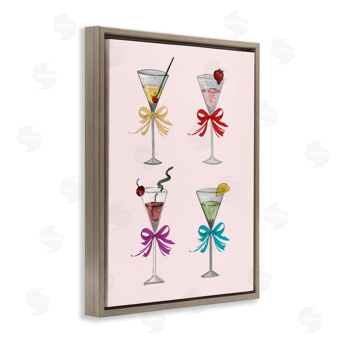 Patricia Pinto Cute Ribbon Cocktails Brown Floating Frame Canvas Wall Art Print