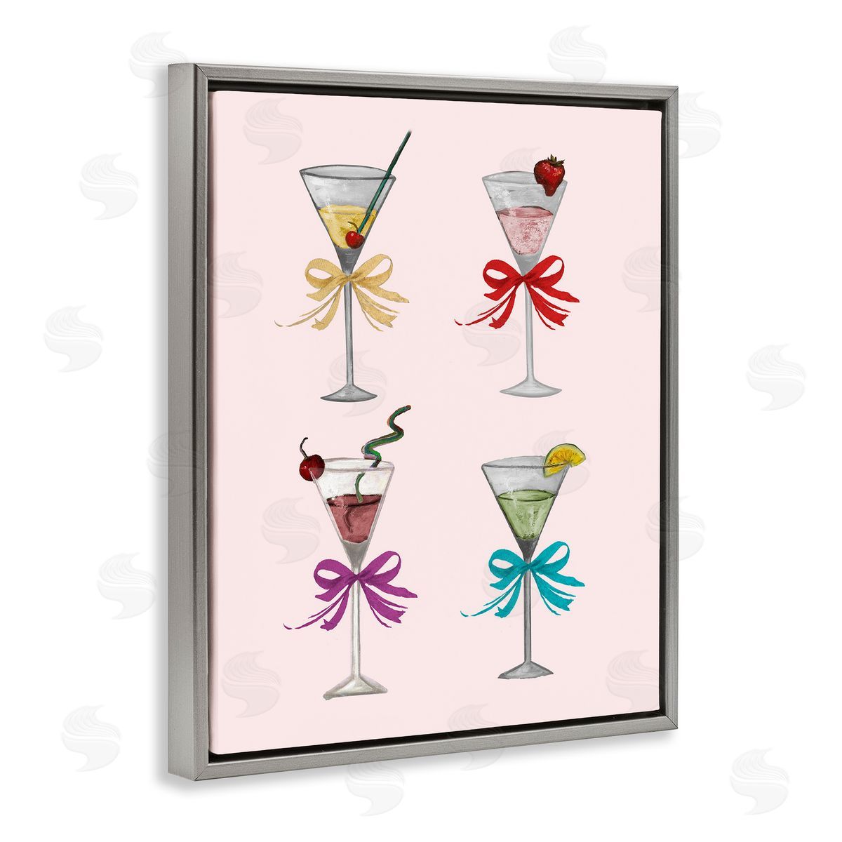 Patricia Pinto Cute Ribbon Cocktails Gray Floating Frame Canvas Wall Art Print