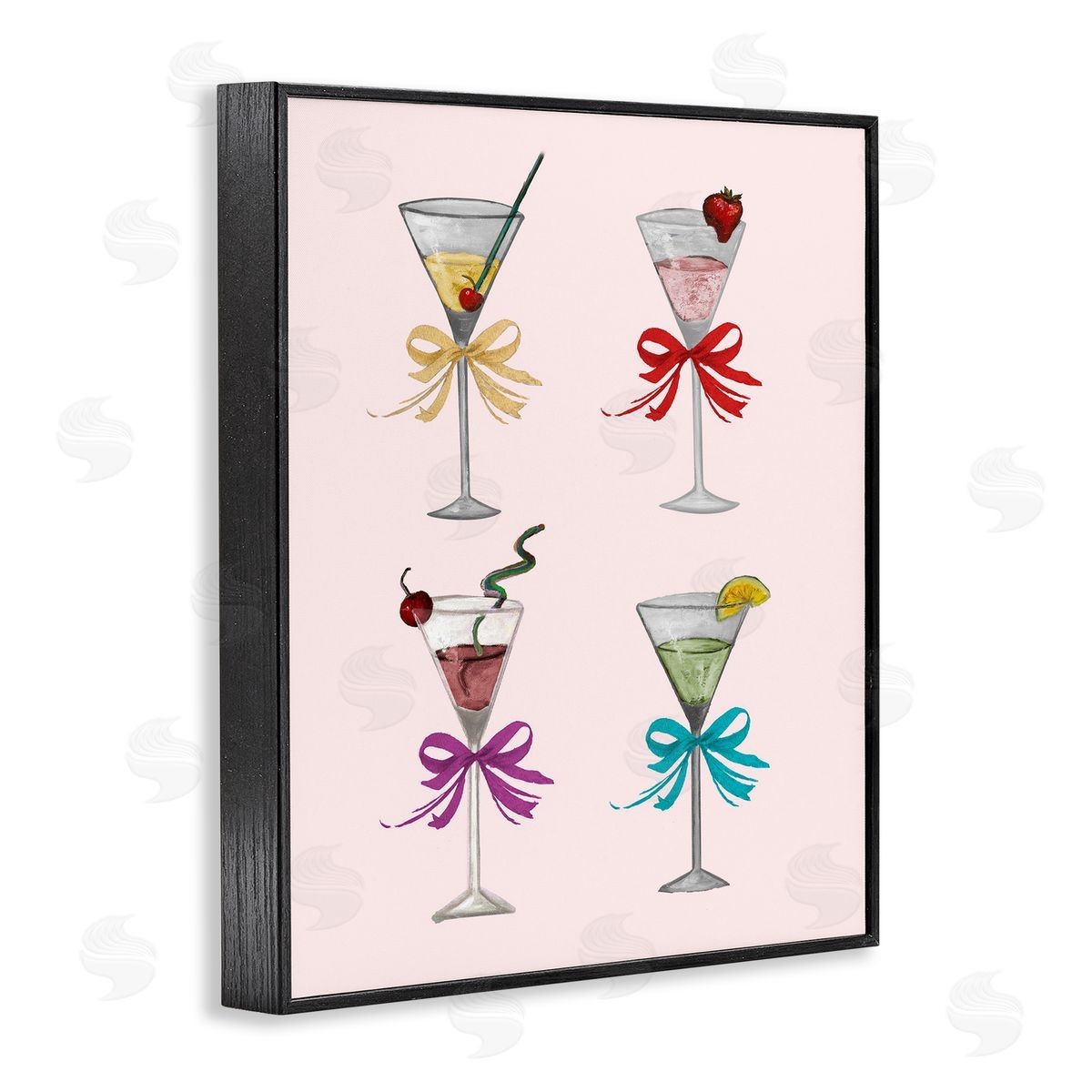 Patricia Pinto Cute Ribbon Cocktails Black Framed Giclee Wall Art Print