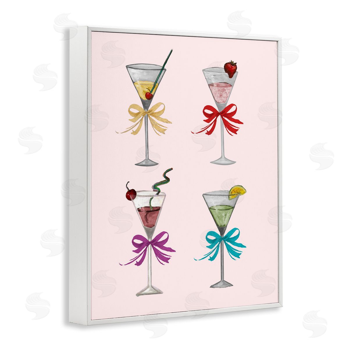 Patricia Pinto Cute Ribbon Cocktails White Framed Giclee Wall Art Print