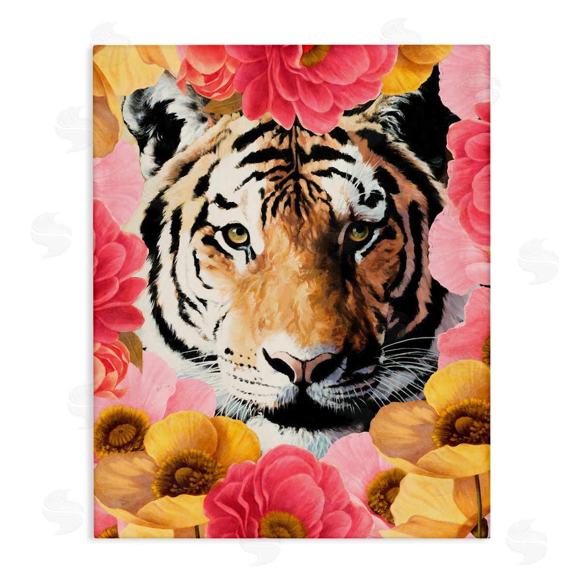 Vivian Rhyan Tiger on Dahlia Florals Canvas Wall Art Print