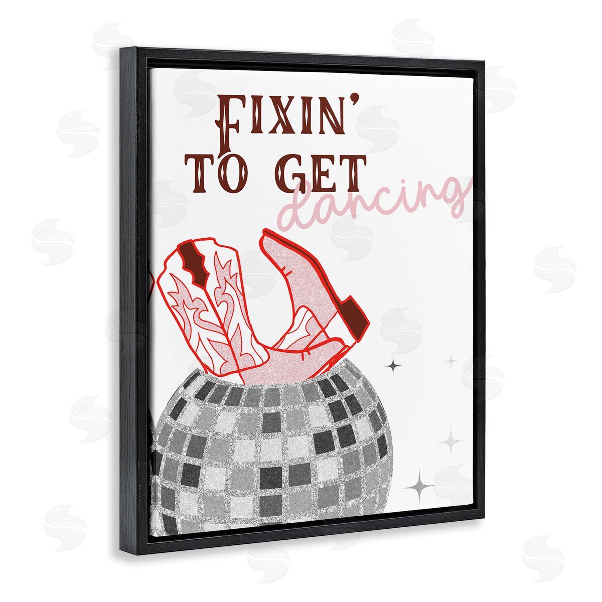 SunDance Group LLC Disco Cowgirl Dance Phrase Black Floating Frame Canvas Wall Art Print