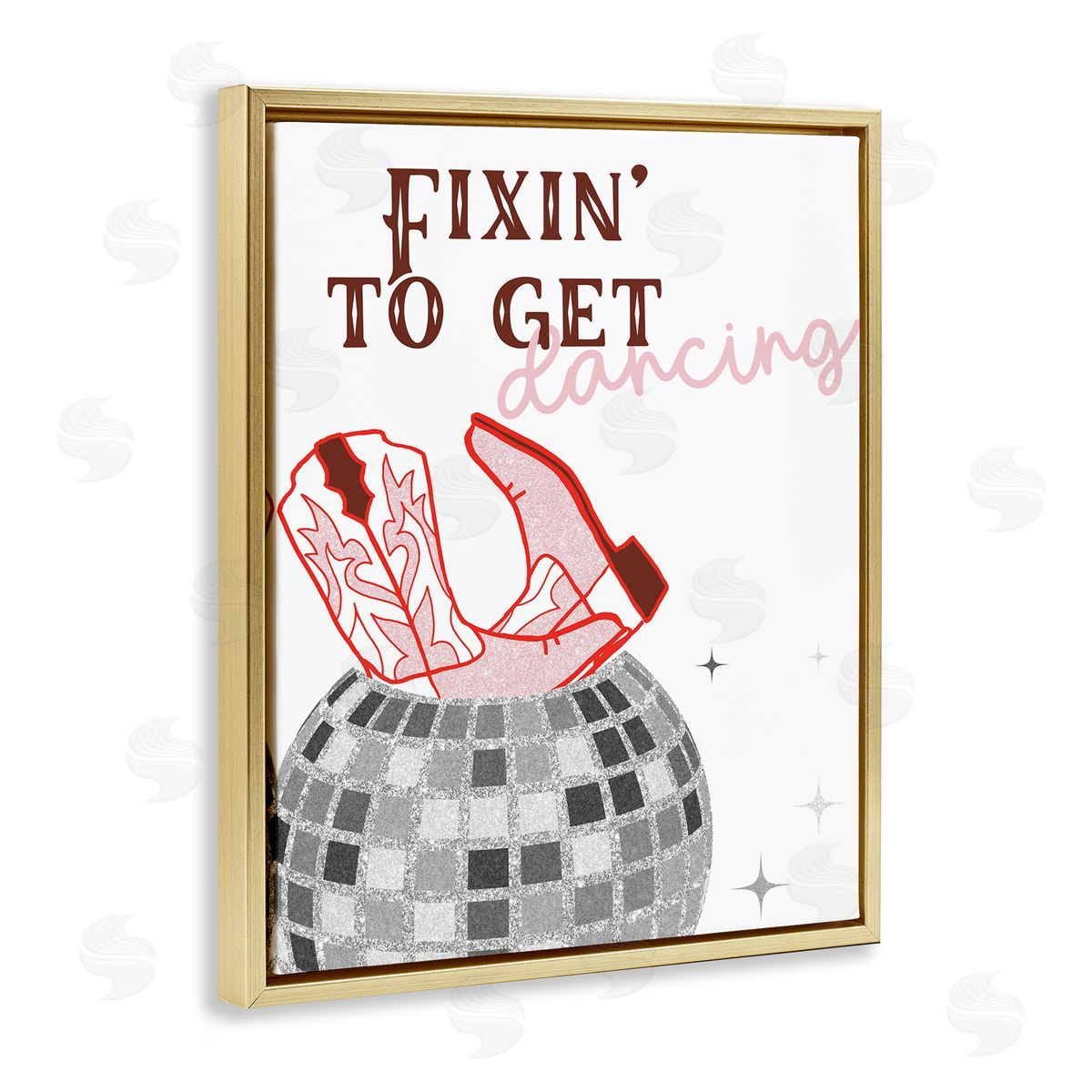 SunDance Group LLC Disco Cowgirl Dance Phrase Gold Floating Frame Canvas Wall Art Print
