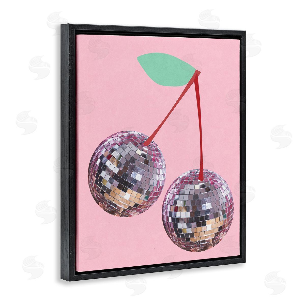 Anna Quach Disco Ball Cherries Black Floating Frame Canvas Wall Art Print