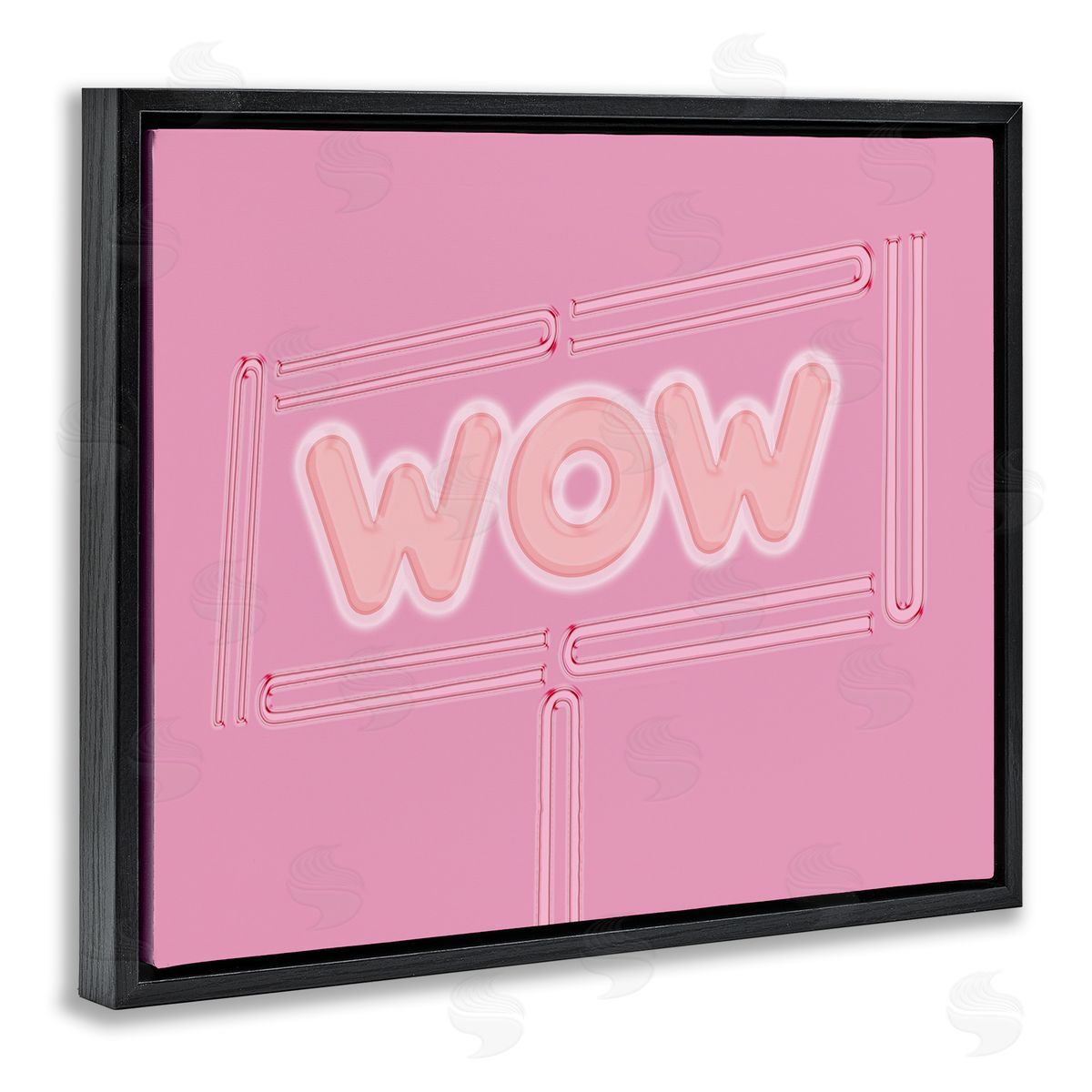SunDance Group LLC Wow Neon Lights Style Black Floating Frame Canvas Wall Art Print