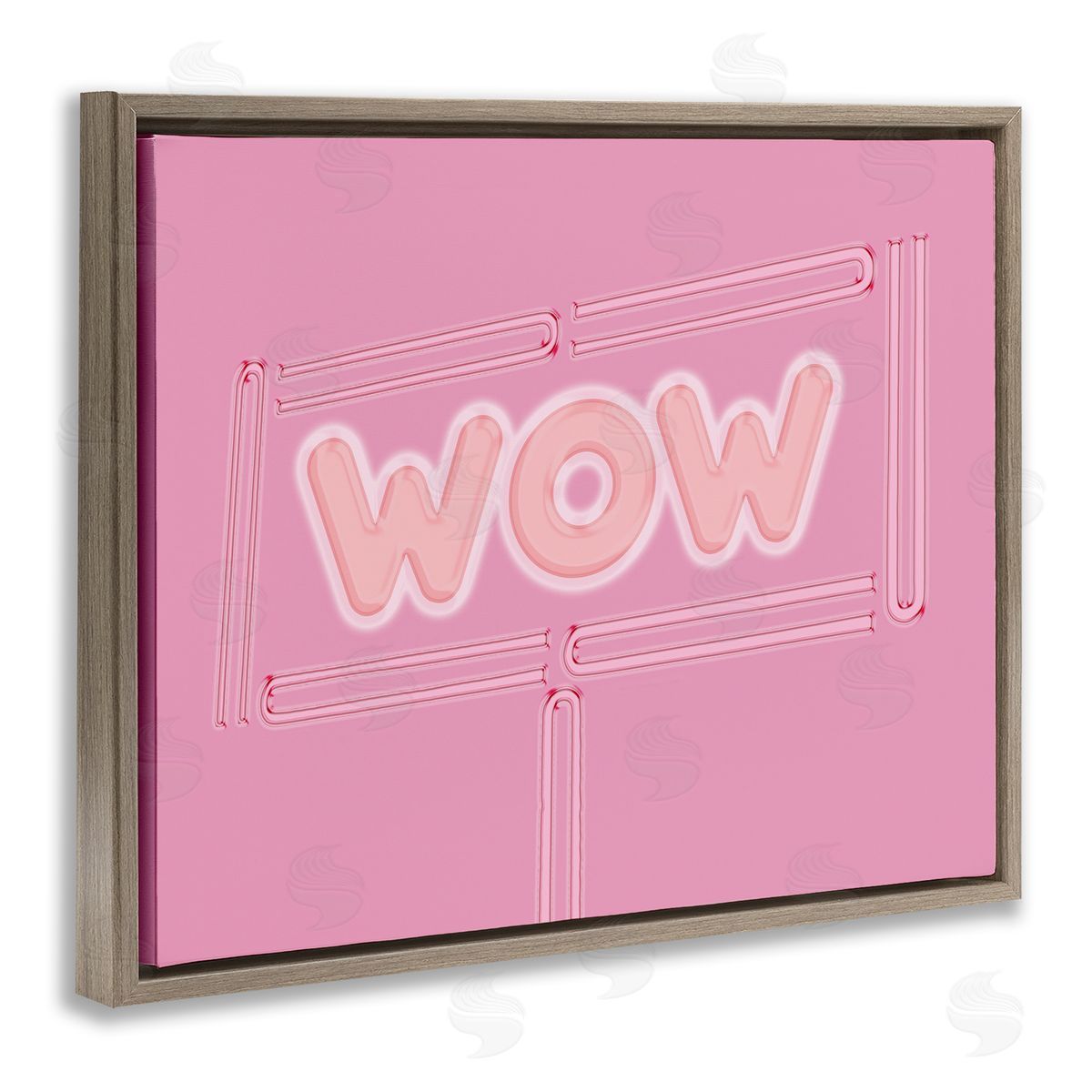 SunDance Group LLC Wow Neon Lights Style Brown Floating Frame Canvas Wall Art Print