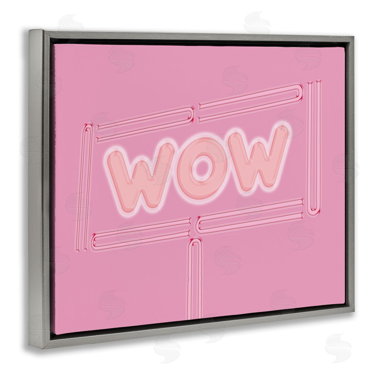 SunDance Group LLC Wow Neon Lights Style Gray Floating Frame Canvas Wall Art Print