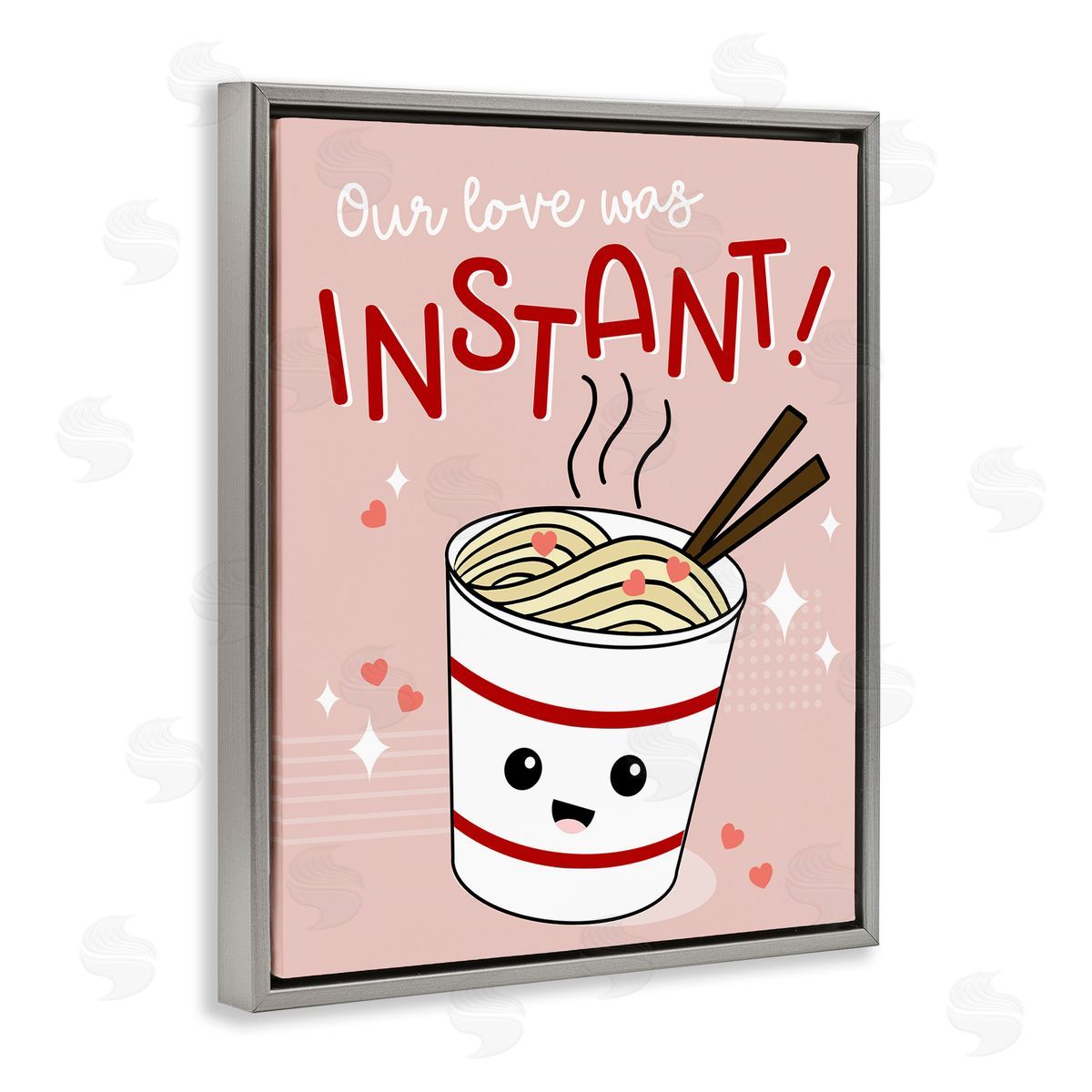 Anna Quach Love Was Instant Noodles Gray Floating Frame Canvas Wall Art Print