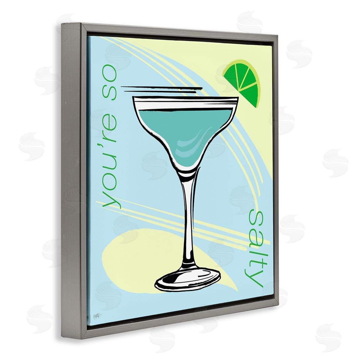 Elizabeth Medley You're So Salty Cocktail Gray Floating Frame Canvas Wall Art Print